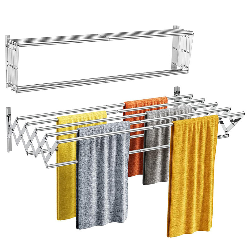 OWNSWING Wall Mounted Clothes Drying Rack Rustproof Accordion Retractable Drying Rack for Laundry Room Bathroom Tower Hanger