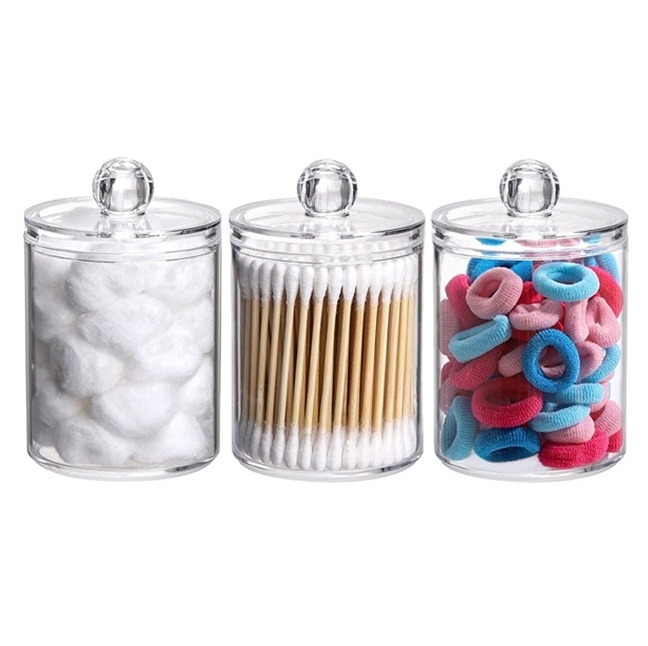 Small Cotton Swab Ball Pad Holder, Apothecary Jar Clear Makeup Organizer, Bathroom Containers Dispenser