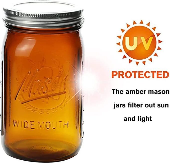 32 OZ Amber Glass Mason Jars With Wide Mouth Large Glass Canning Mason Jars with Airtight Lids Pickle Fermenting Jam Jar