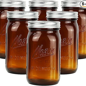 32 OZ Amber Glass Mason Jars With Wide Mouth Large Glass Canning Mason Jars with Airtight Lids Pickle Fermenting Jam Jar