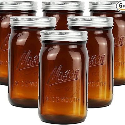 32 OZ Amber Glass Mason Jars With Wide Mouth Large Glass Canning Mason Jars with Airtight Lids Pickle Fermenting Jam Jar