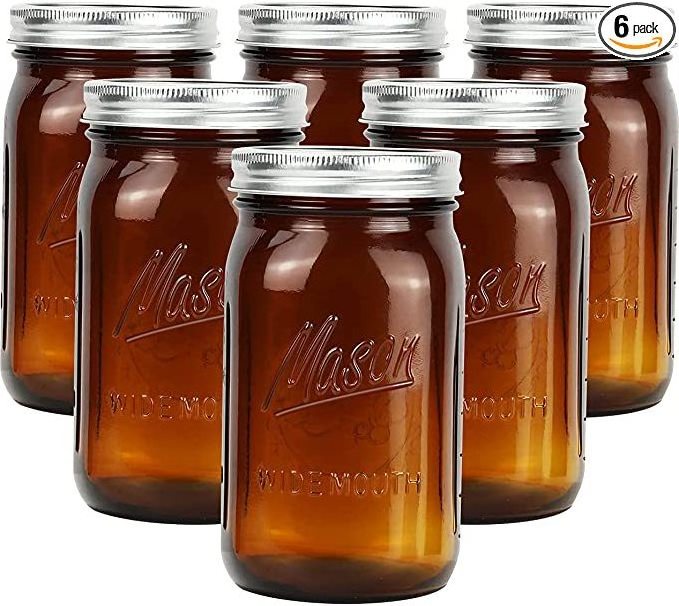 32 OZ Amber Glass Mason Jars With Wide Mouth Large Glass Canning Mason Jars with Airtight Lids Pickle Fermenting Jam Jar