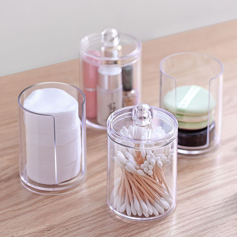 Small Cotton Swab Ball Pad Holder, Apothecary Jar Clear Makeup Organizer, Bathroom Containers Dispenser