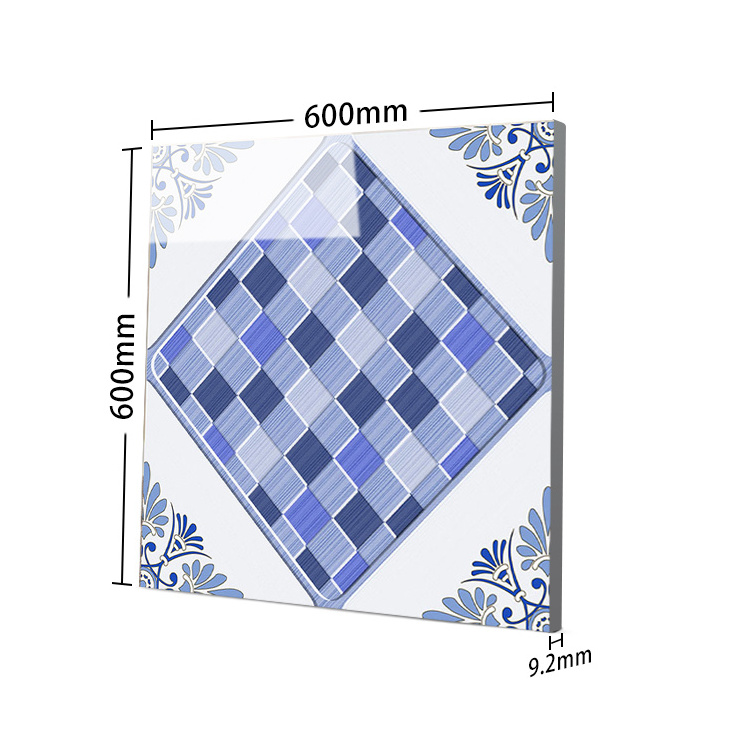 High Quality Non Slip Polished Blue And White Checkered Pattern Floor Tiles 600x600 Polished Porcelain Interior Tiles