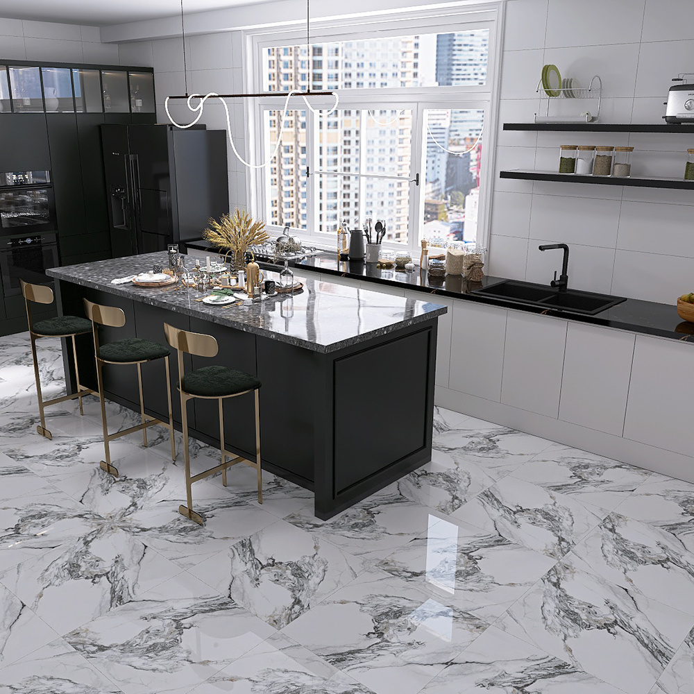 Marble Carreaux Look Living Room Bedroom Glazed Polished Porcelain 60x60cm White Tiles 600*600mm Modern Floor Tiles White Glossy