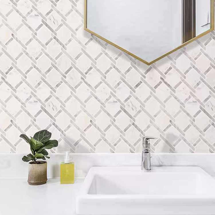 Hexagon Shaped Wall And Kitchen Decoration Marble Mosaic Tiles Natural Carrara Bianco White Interior Wall Marble Mosaic