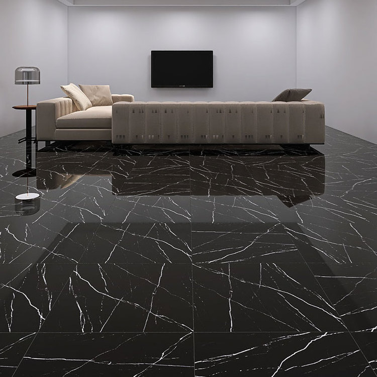 Cheap Verified Black Marble Full Glazed Ceramic Porcelain Tiles Floor 60x60 80x80 Glossy Marble Floor Tiles Polished