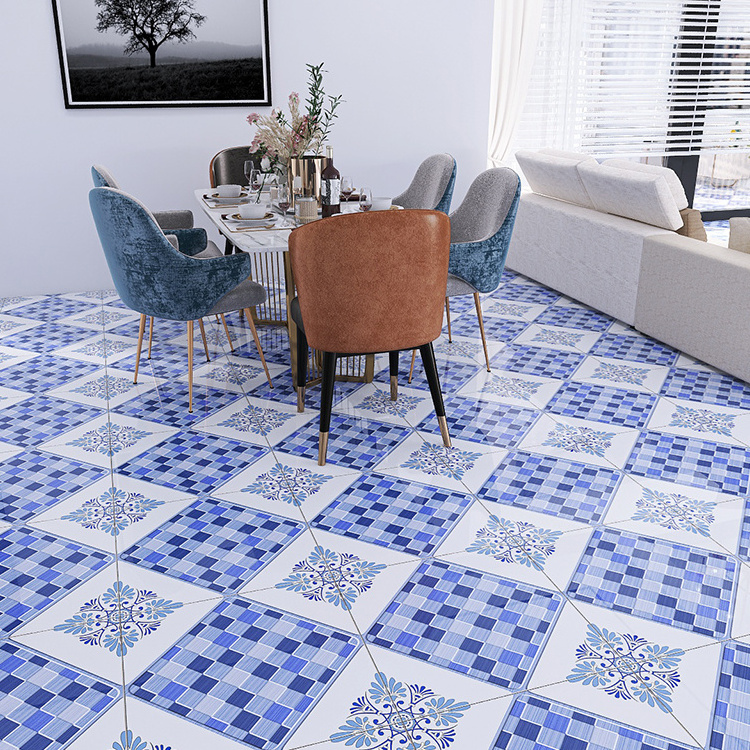 High Quality Non Slip Polished Blue And White Checkered Pattern Floor Tiles 600x600 Polished Porcelain Interior Tiles