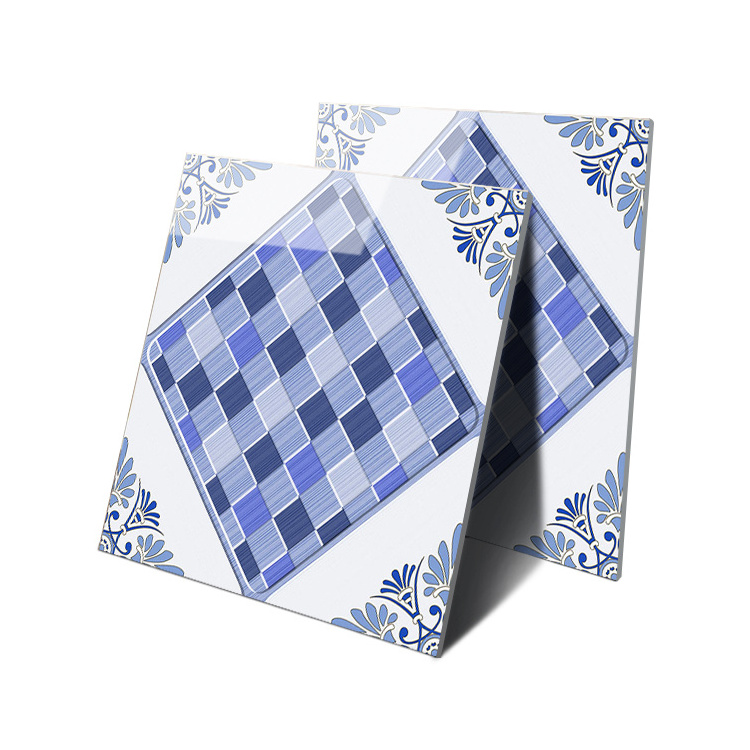 High Quality Non Slip Polished Blue And White Checkered Pattern Floor Tiles 600x600 Polished Porcelain Interior Tiles