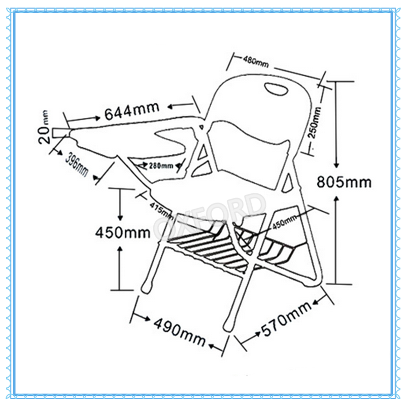 NJ398+03C+03D Writing board + stent web folding plastic chair