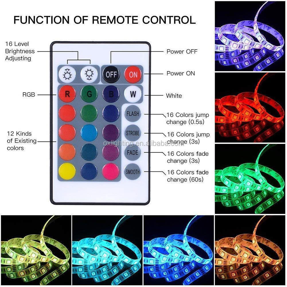 OXLIGHTING DC 5v led strip 1m/2m/3m/4m/5m SMD5050 TV Background USB Powered 5V RGB LED Strip light With Remote Controller