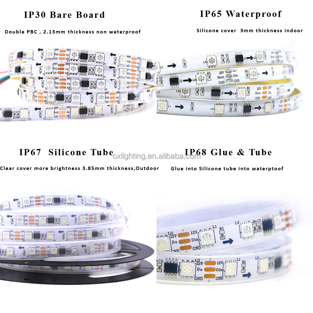 Ws2811 Led Strip 12v 24v Ic 5050 Rgb Rgbic 60led/M Pixels Programmable Individual Addressable Flexible Ws 2811 Led Strip Ribbon