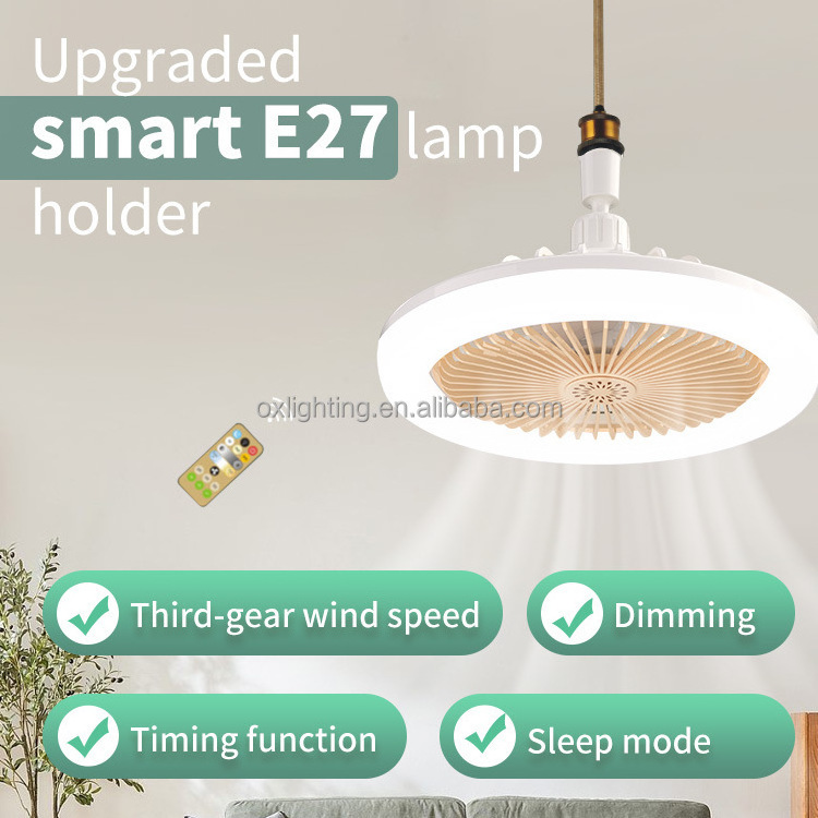 E27 220v Smart Modern Home Socket Bladeless Dimmable Led Ceiling  Ceil Fan Light Lamp With Led Lights Remote Control