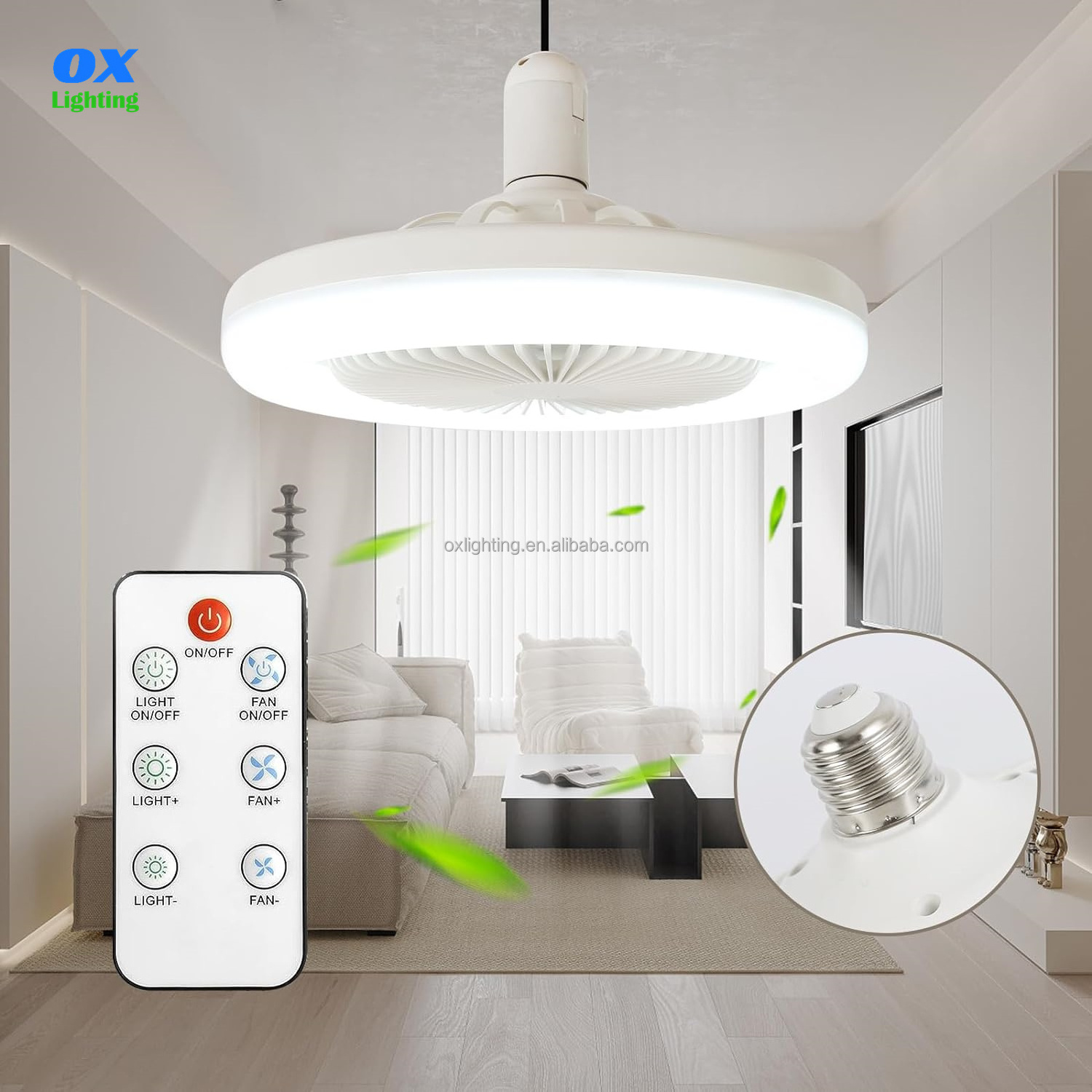 E27 220v Smart Modern Home Socket Bladeless Dimmable Led Ceiling  Ceil Fan Light Lamp With Led Lights Remote Control