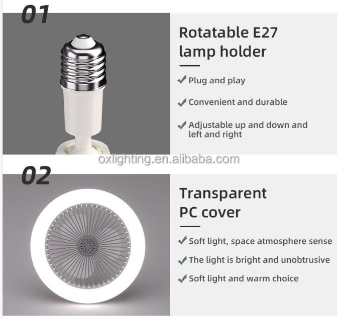 E27 220v Smart Modern Home Socket Bladeless Dimmable Led Ceiling  Ceil Fan Light Lamp With Led Lights Remote Control