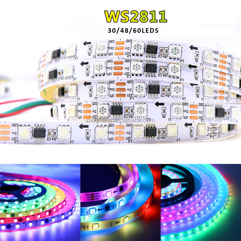 Ws2811 Led Strip 12v 24v Ic 5050 Rgb Rgbic 60led/M Pixels Programmable Individual Addressable Flexible Ws 2811 Led Strip Ribbon