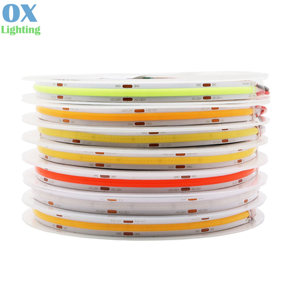 COB Led Strip Light 8MM 3000k 320LED Dotless FCOB Flexible IP20 24V DC12V 5V Led Cob Strip Tape Luz Cinta Tira