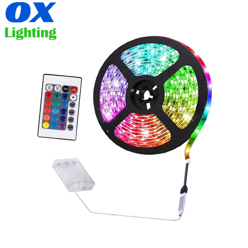 Led Strip Battery 1m 2m 3m 4m 5m RGB Battery Powered LED Strip Light with Remote Control Flexible Led Strip