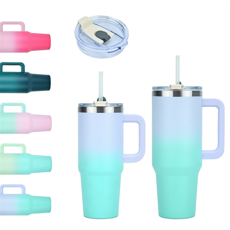 Double Wall Vacuum Reusable Stainless Steel Insulated Water Bottle Travel Mug Cup 30oz 40 oz Tumbler With Handle and Lid