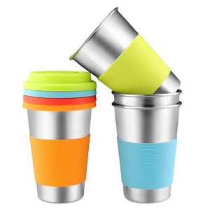 Stainless Steel Cups 16 oz 18/8 Stackable Durable Pint Cup Sippy Cup Tumbler with Lid for Kids and Toddlers