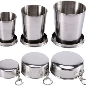 Telescopic Stainless Steel Portable Collapsible Cup with Metal Keychain for Travel Camping Picnic