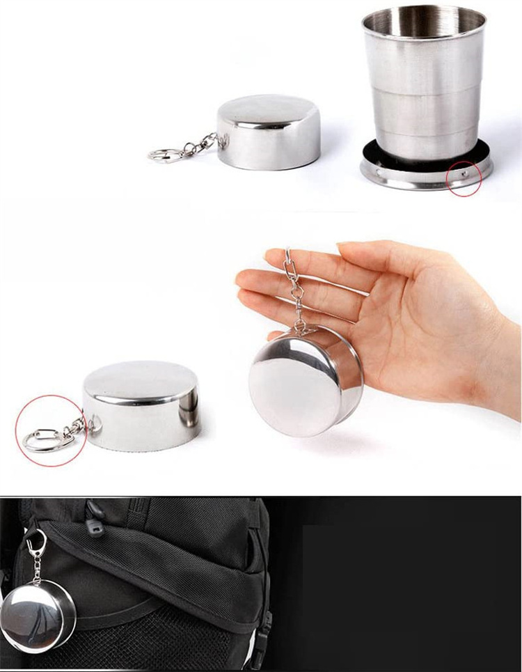 Telescopic Stainless Steel Portable Collapsible Cup with Metal Keychain for Travel Camping Picnic