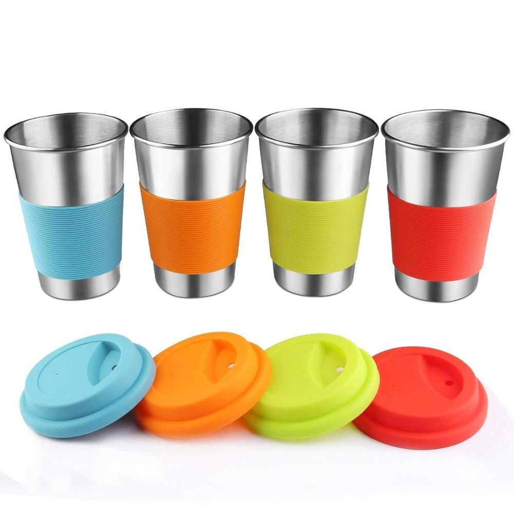 Stainless Steel Cups 16 oz 18/8 Stackable Durable Pint Cup Sippy Cup Tumbler with Lid for Kids and Toddlers