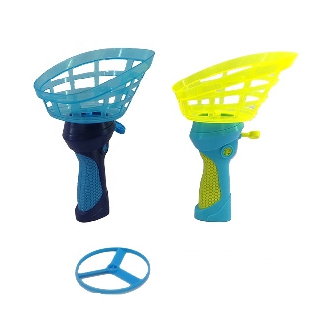 Flying Disc Launcher w/ Catch Net Catch and Shoot Plastic Discs Toys Up to 100 Feet in Air for Kids