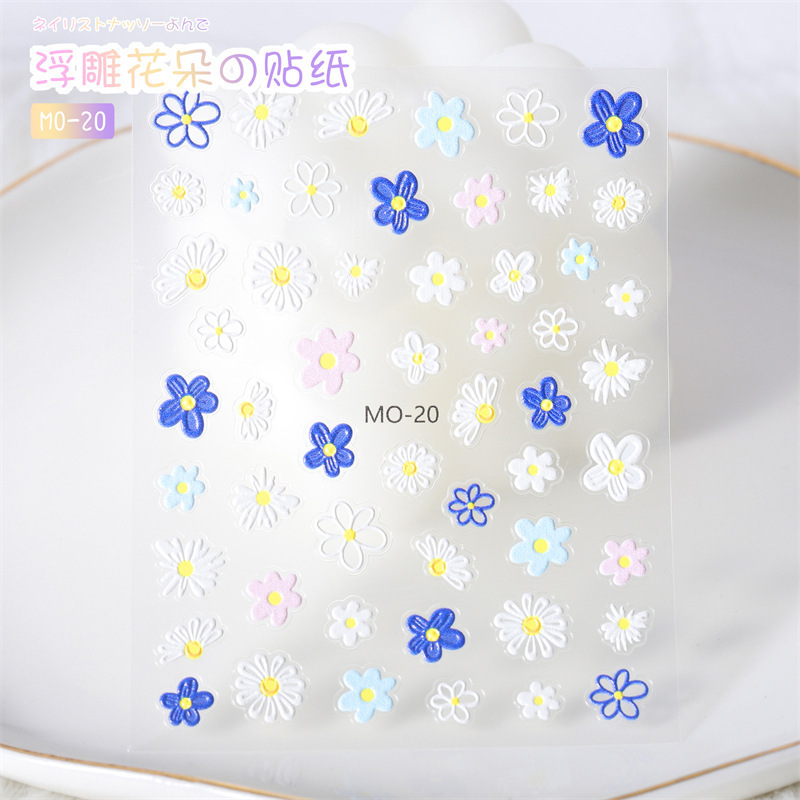 Korea Style 3D Nail Sticker Embossed Self Adhesive Multi Graffiti Flower Heart Shape Colorful Nail Art Sticker Decor