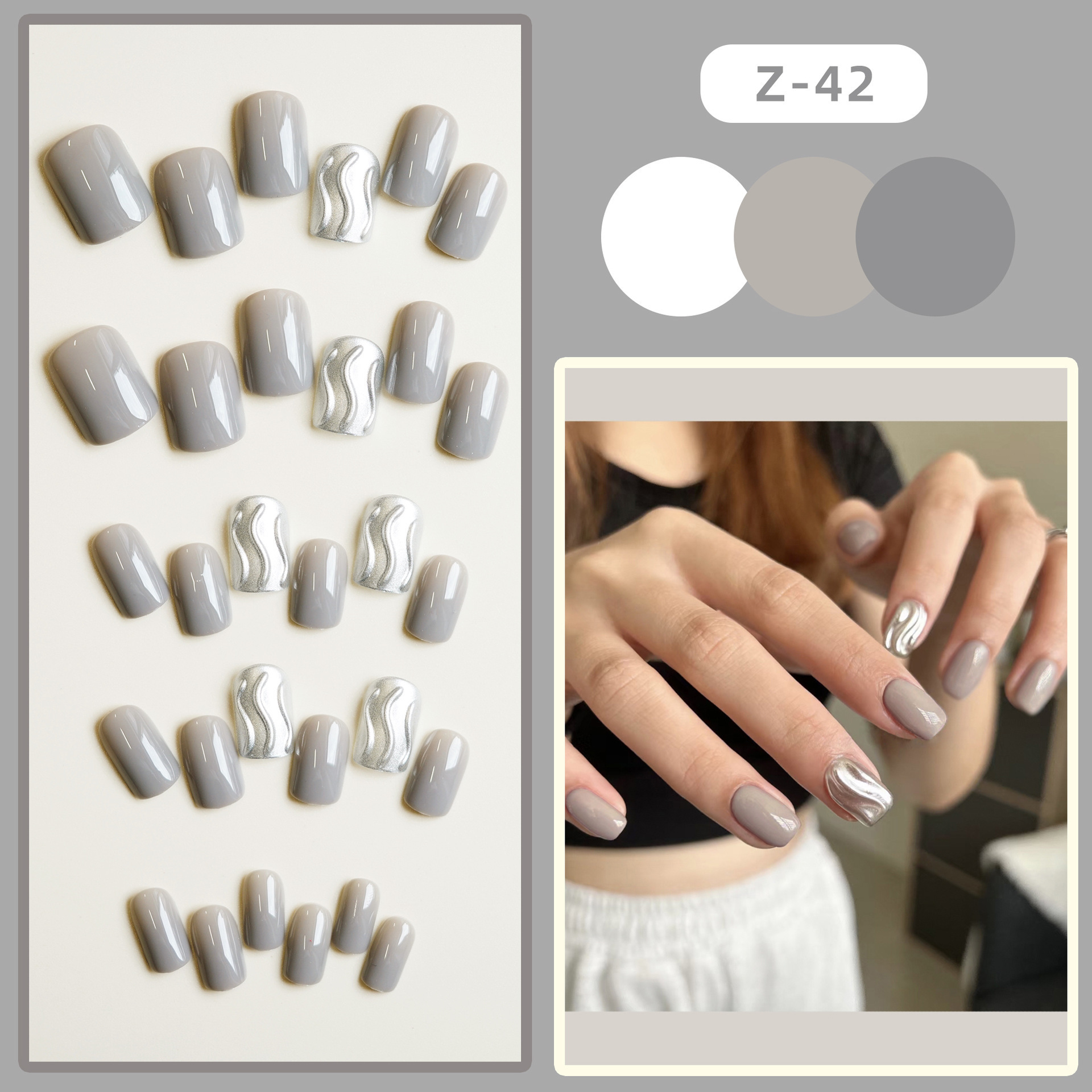 False Nails 24Pcs Long Ballet SnowFlakes Designs Artificial Fake Nail Full Cover Press On Fingernail Dot Drill French Style