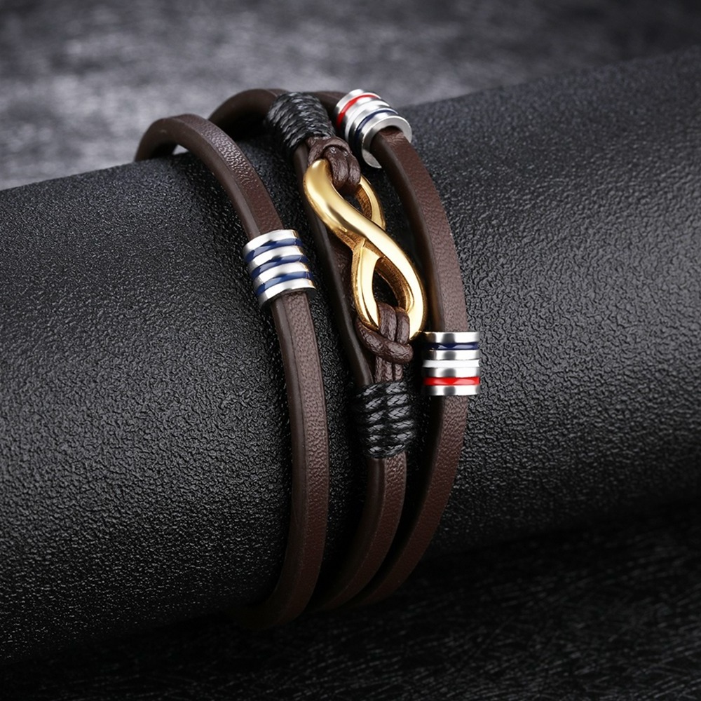 Latest Stylish Bangle With Magnetic Closure Men Stainless Steel Leather Bracelet