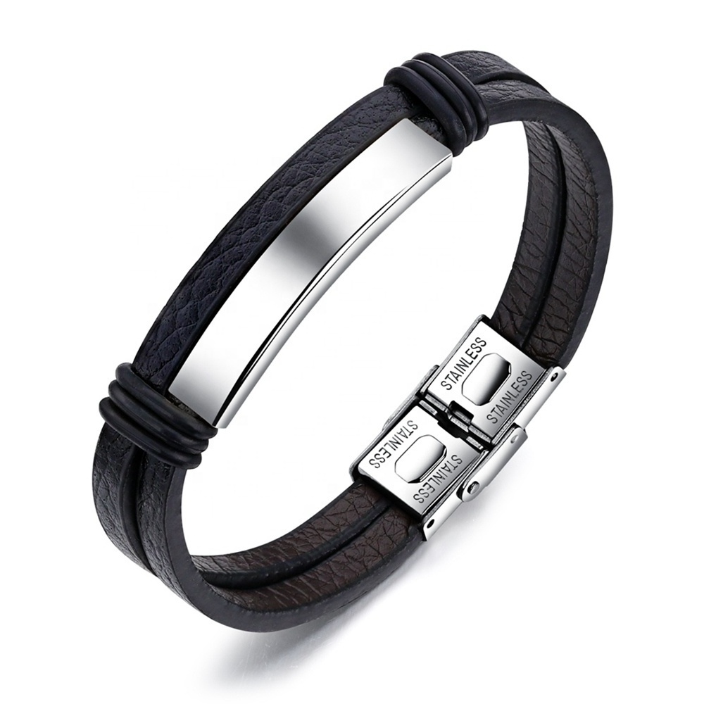 Stainless Steel Magnetic Bracelet Men Wholesale Leather Blanks Private Label Bracelet