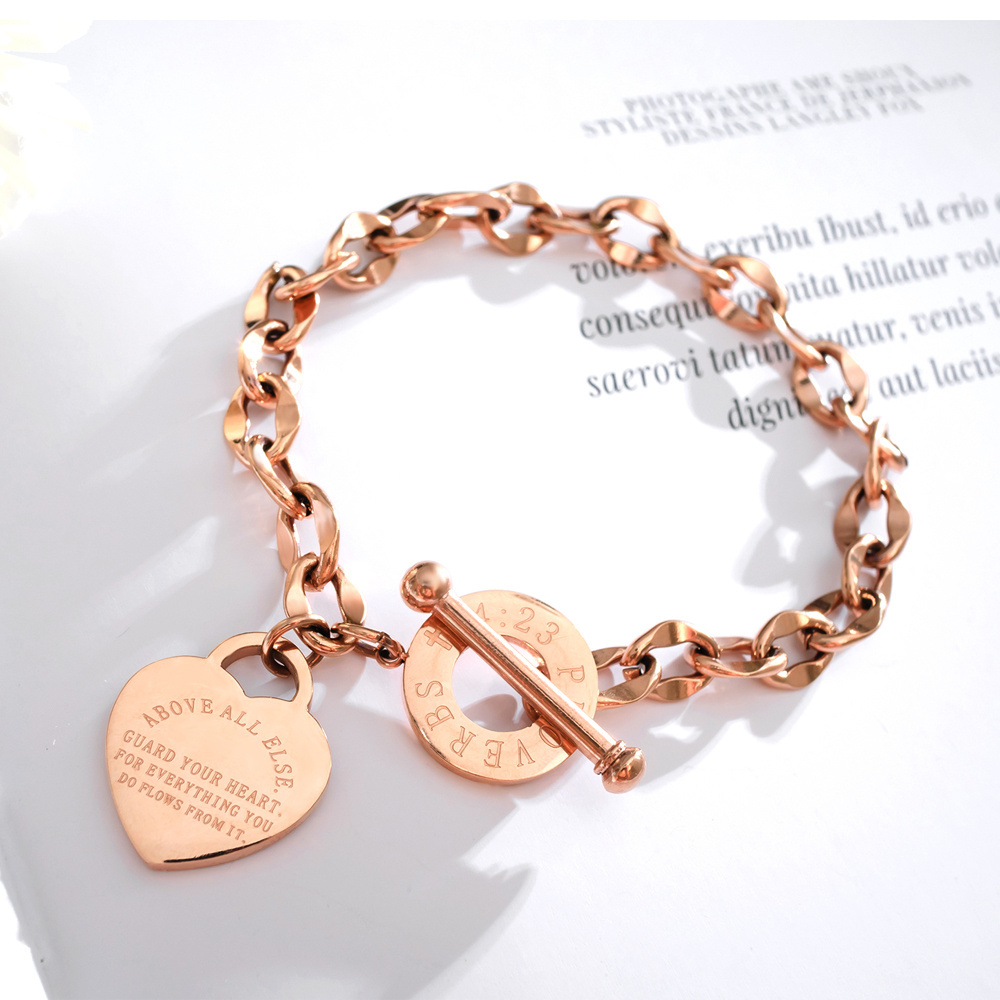 Oya Fashion Jewelry Luxury Gold Plated Bracelet Love Bangle Women Stainless Steel Heart Bracelet Jewelry Chained Heart Bracelet