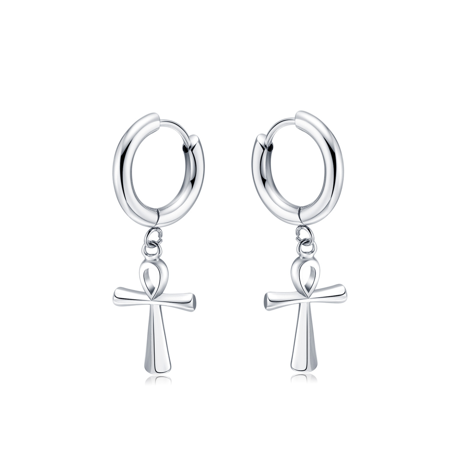 Wholesale Fashionable Jewelry Silver plating Stainless Steel danging Cross Earring For Women And Man