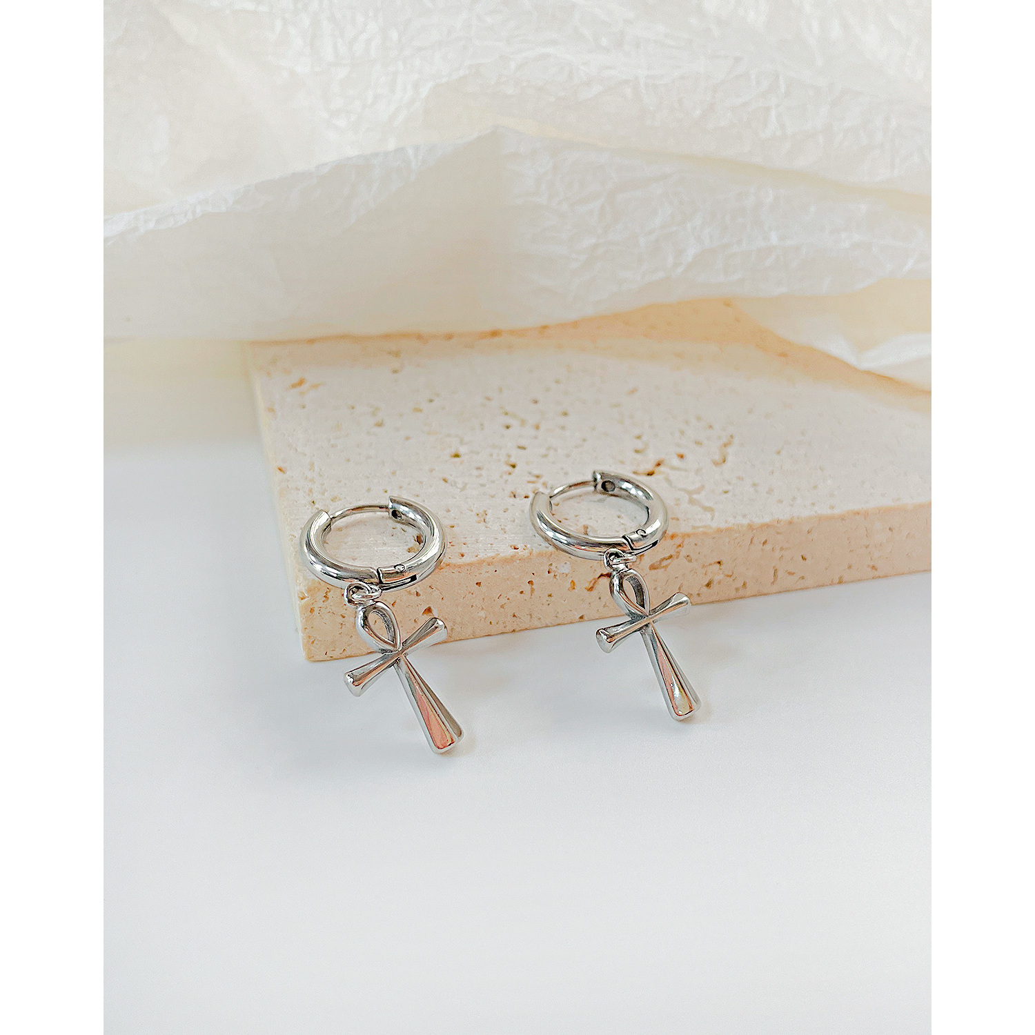 Wholesale Fashionable Jewelry Silver plating Stainless Steel danging Cross Earring For Women And Man