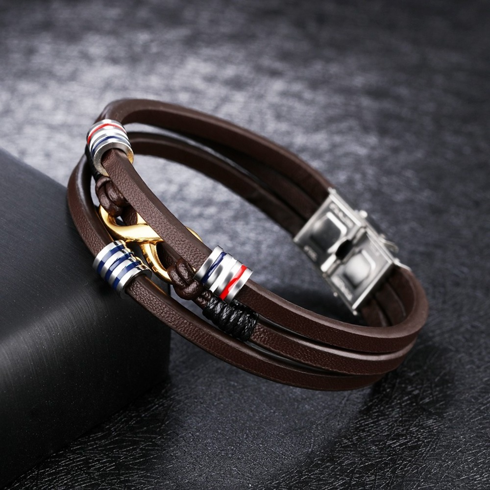 Latest Stylish Bangle With Magnetic Closure Men Stainless Steel Leather Bracelet