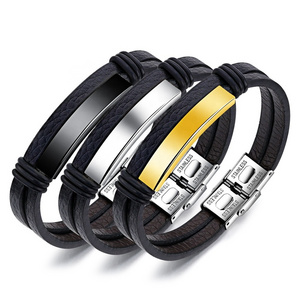 Stainless Steel Magnetic Bracelet Men Wholesale Leather Blanks Private Label Bracelet