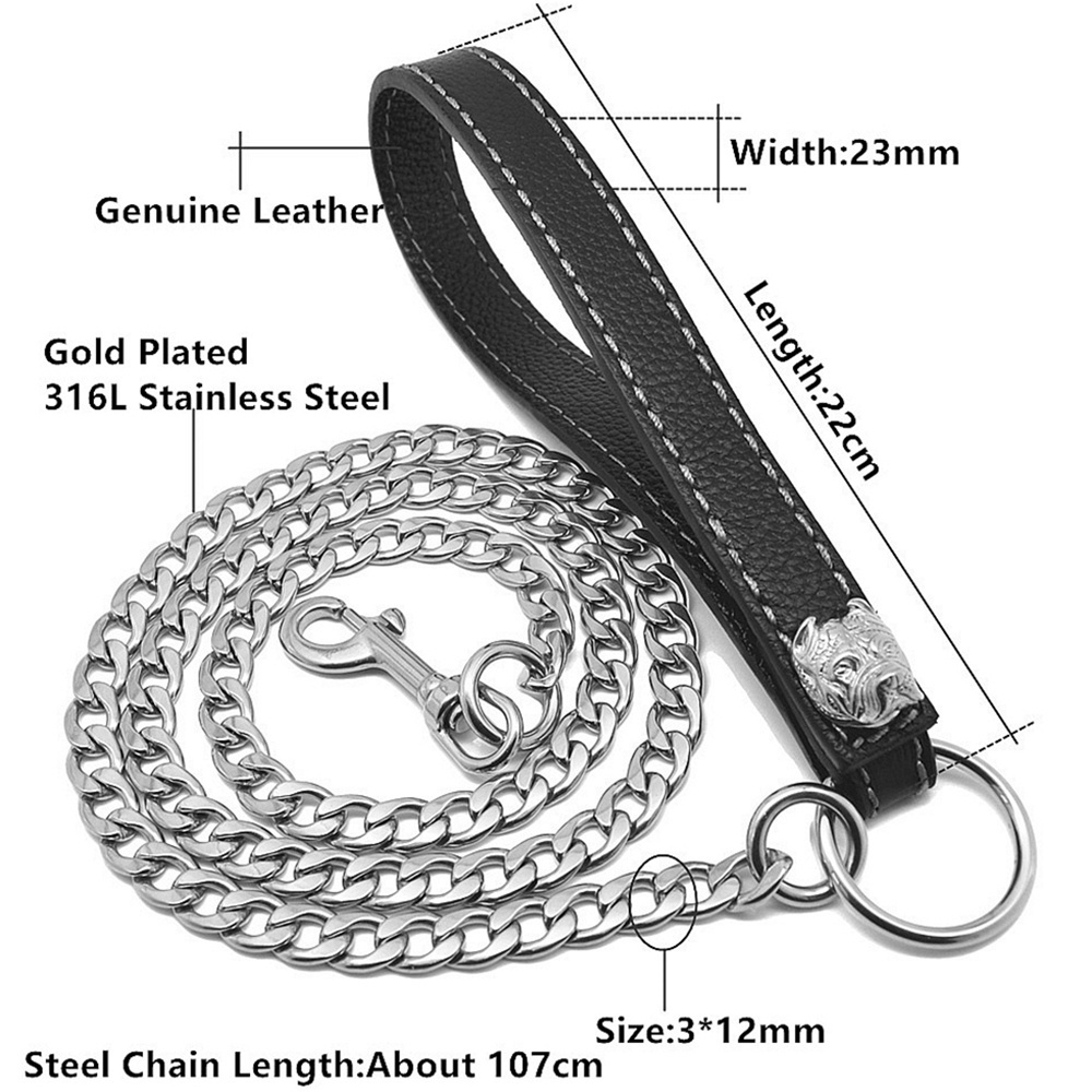 Pet Collars Leash Luxury Custom Gold Stainless Steel Big Dog Chain Collars With Leash