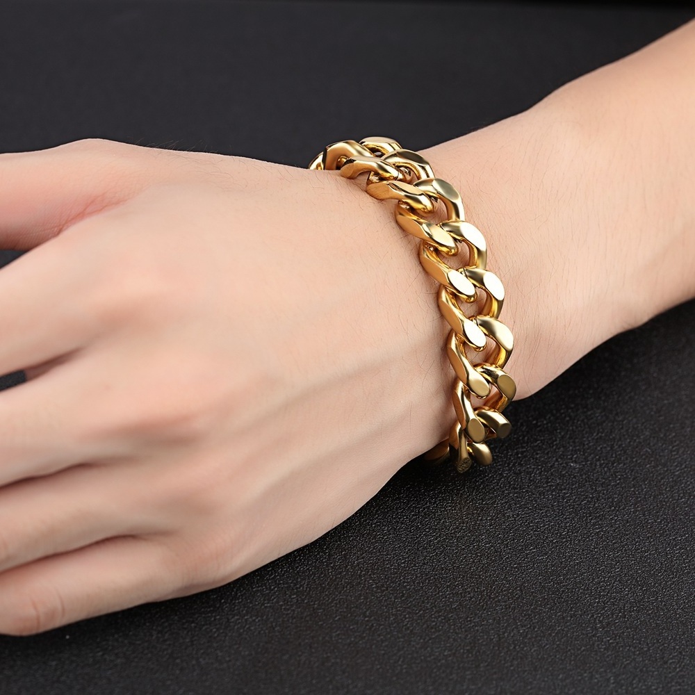 Hot Selling 14k Gold Plated Stainless Steel Miami Cuban Link Bracelet For Men