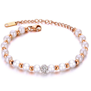 Flashing Delicate Beautiful Women Stainless Steel Natural Baroque Pearl Bracelet