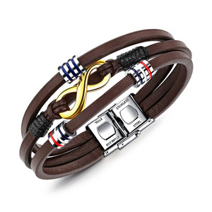 Latest Stylish Bangle With Magnetic Closure Men Stainless Steel Leather Bracelet