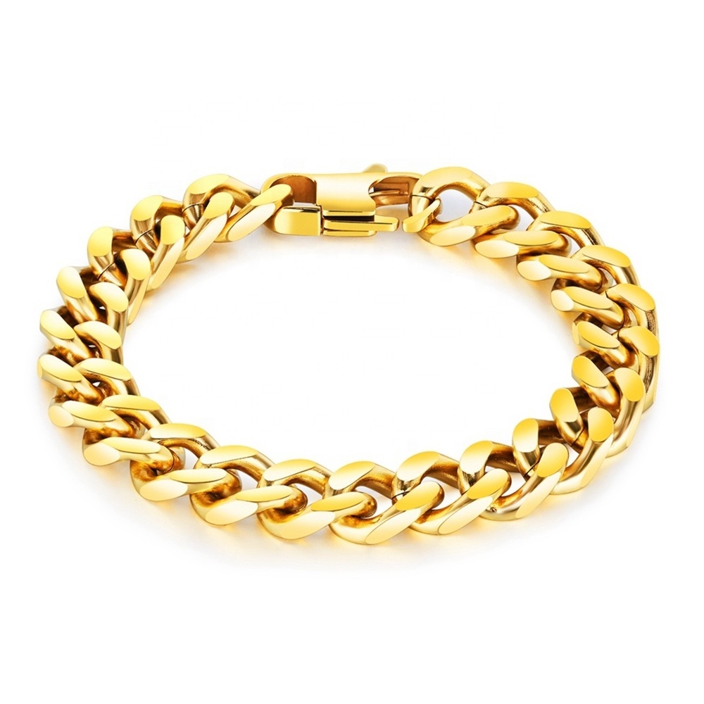 Hot Selling 14k Gold Plated Stainless Steel Miami Cuban Link Bracelet For Men