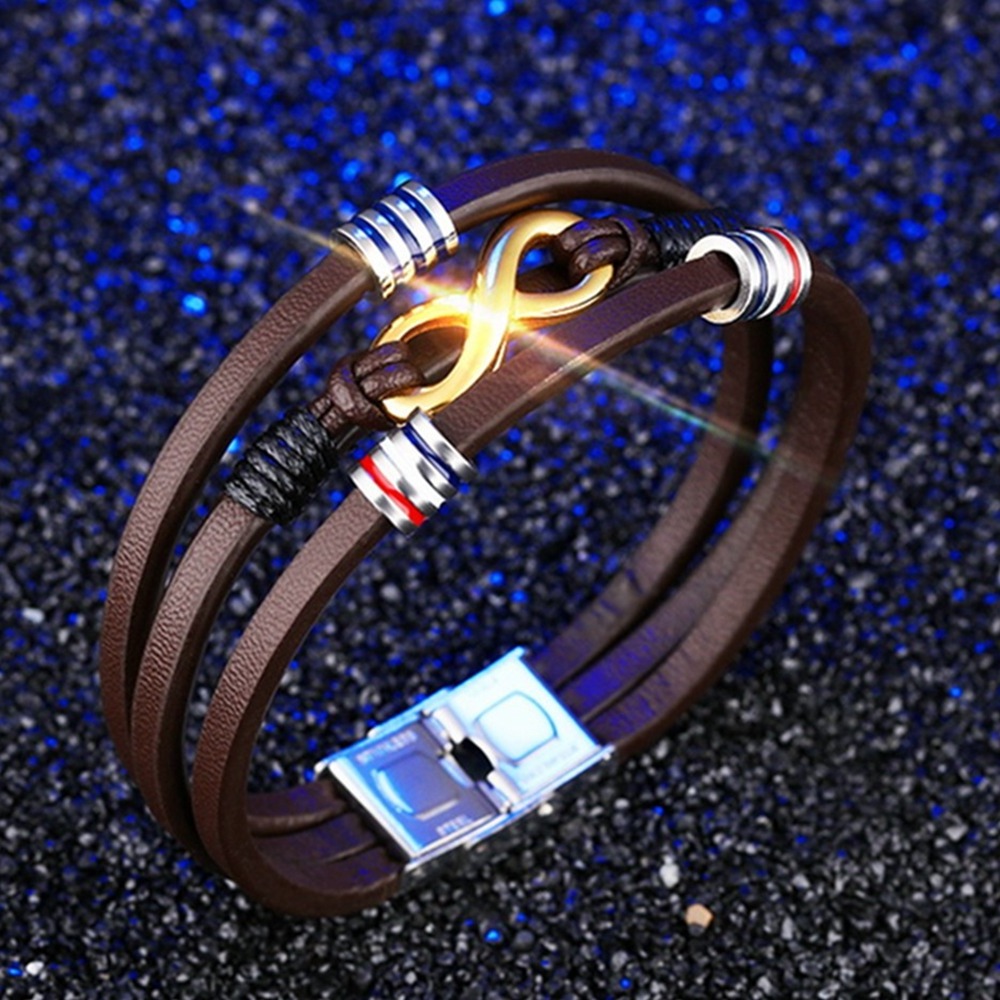 Latest Stylish Bangle With Magnetic Closure Men Stainless Steel Leather Bracelet