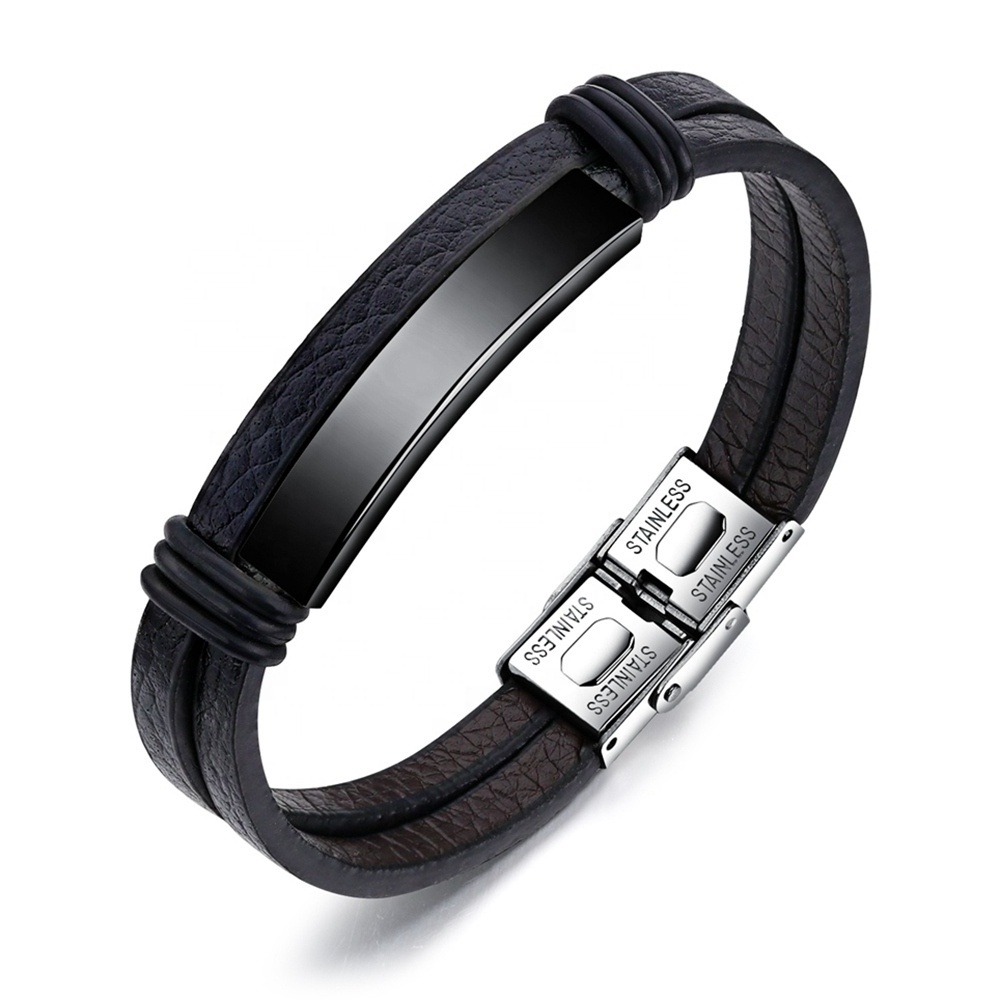 Stainless Steel Magnetic Bracelet Men Wholesale Leather Blanks Private Label Bracelet