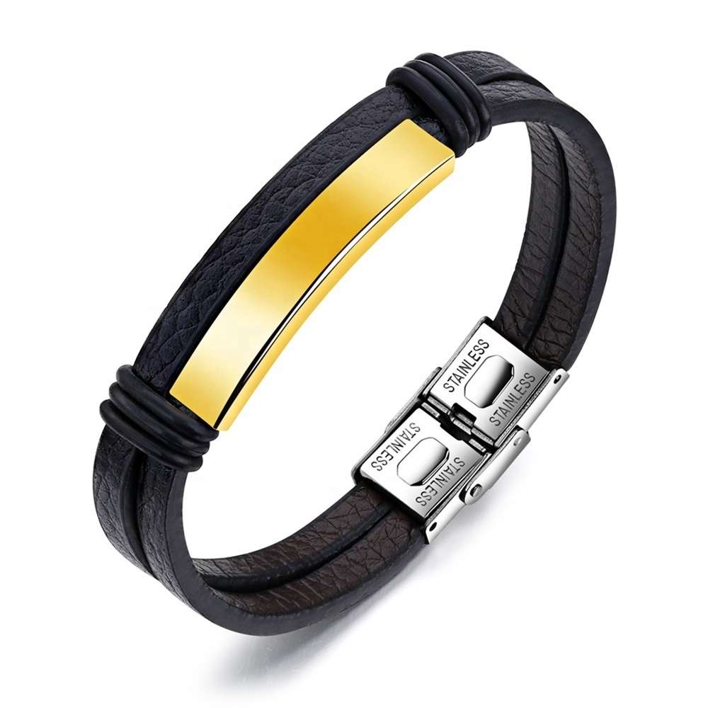 Stainless Steel Magnetic Bracelet Men Wholesale Leather Blanks Private Label Bracelet