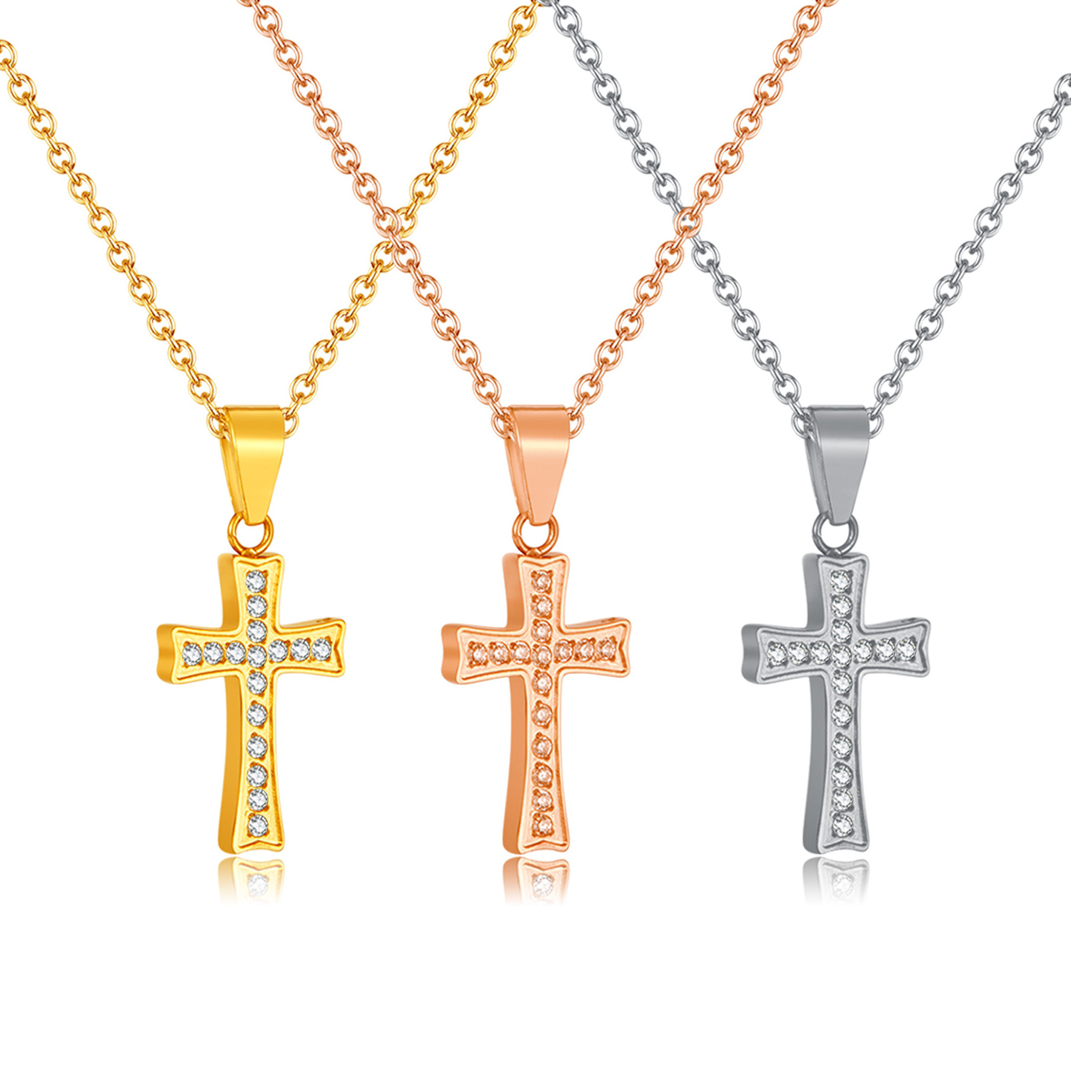 Custom Cross Pendant Necklace Fashion Jewelry Manufacturers Stainless Steel Zircon Crystal Cross Necklace For Women And Men