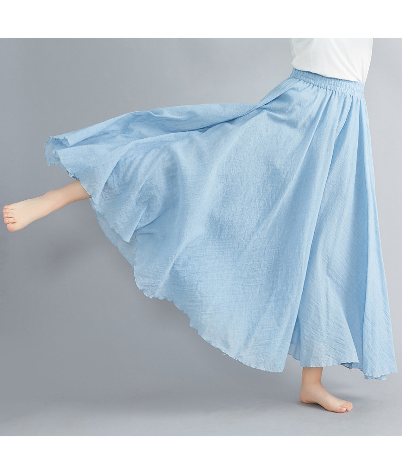 Hot Sale Autumn New Fashion Cotton And Linen Half-length Skirt Solid Color Long Skirt Large Swing Women's Elegant Pleated Skirts