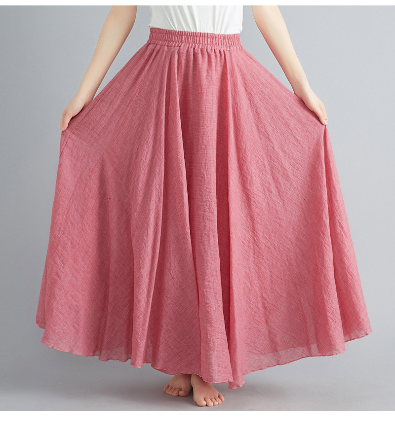 Hot Sale Autumn New Fashion Cotton And Linen Half-length Skirt Solid Color Long Skirt Large Swing Women's Elegant Pleated Skirts