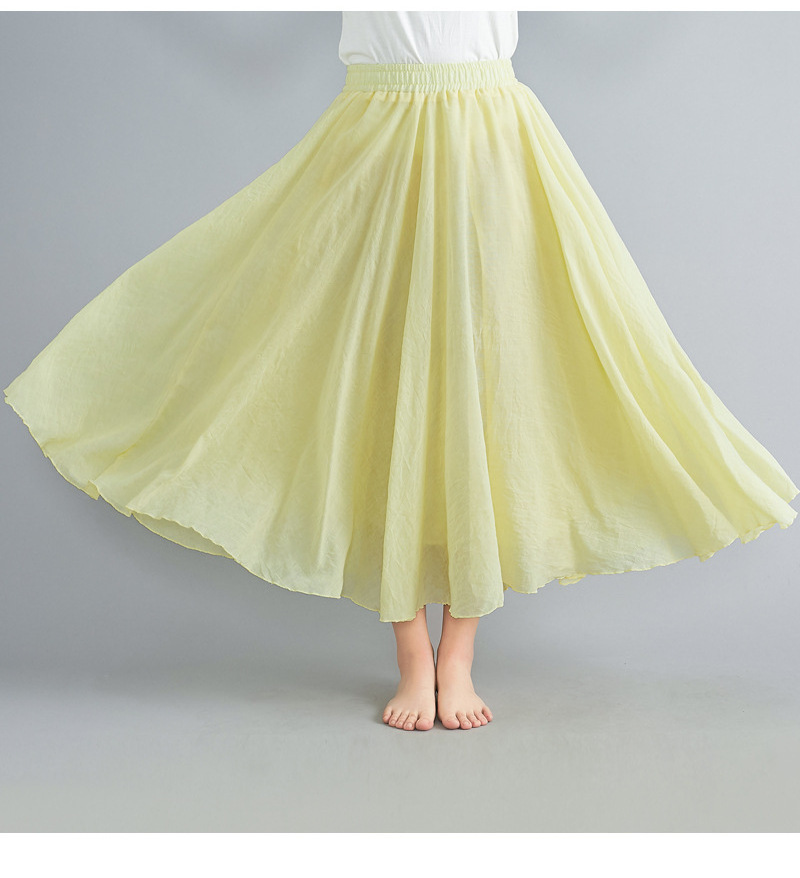 Hot Sale Autumn New Fashion Cotton And Linen Half-length Skirt Solid Color Long Skirt Large Swing Women's Elegant Pleated Skirts