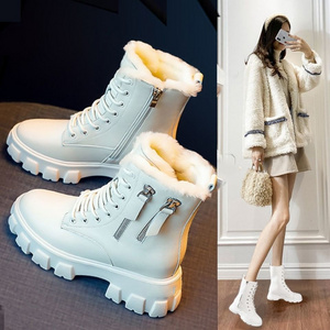 YiXin Fall Winter Boots For Women 2022 Thickened Warm Soft Plain Color Leather Boots Women Shoes